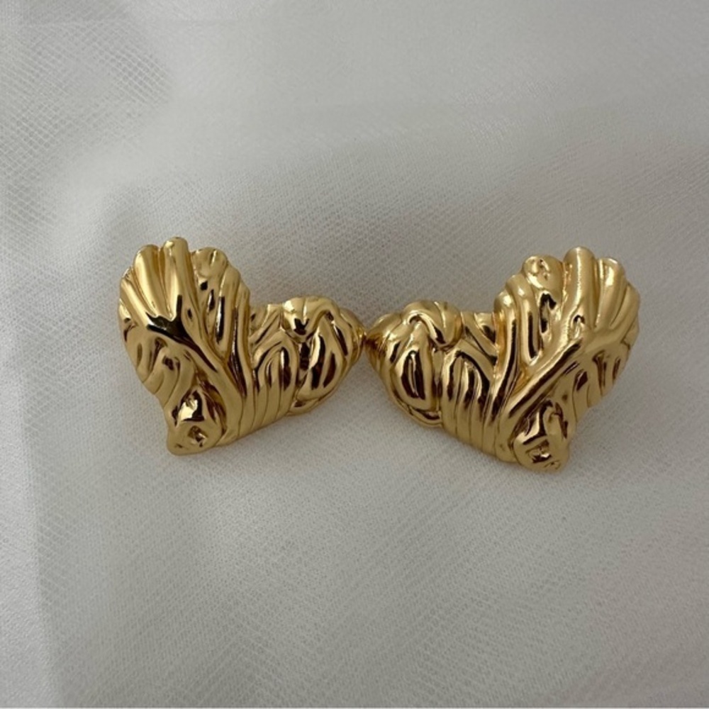 Gold Textured Heart Earrings